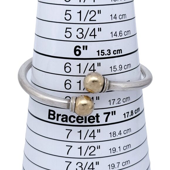 Cracked Vintage Sterling Silver 925 Brass Tipped Bangle Bracelet 6.5" - Picture 8 of 11